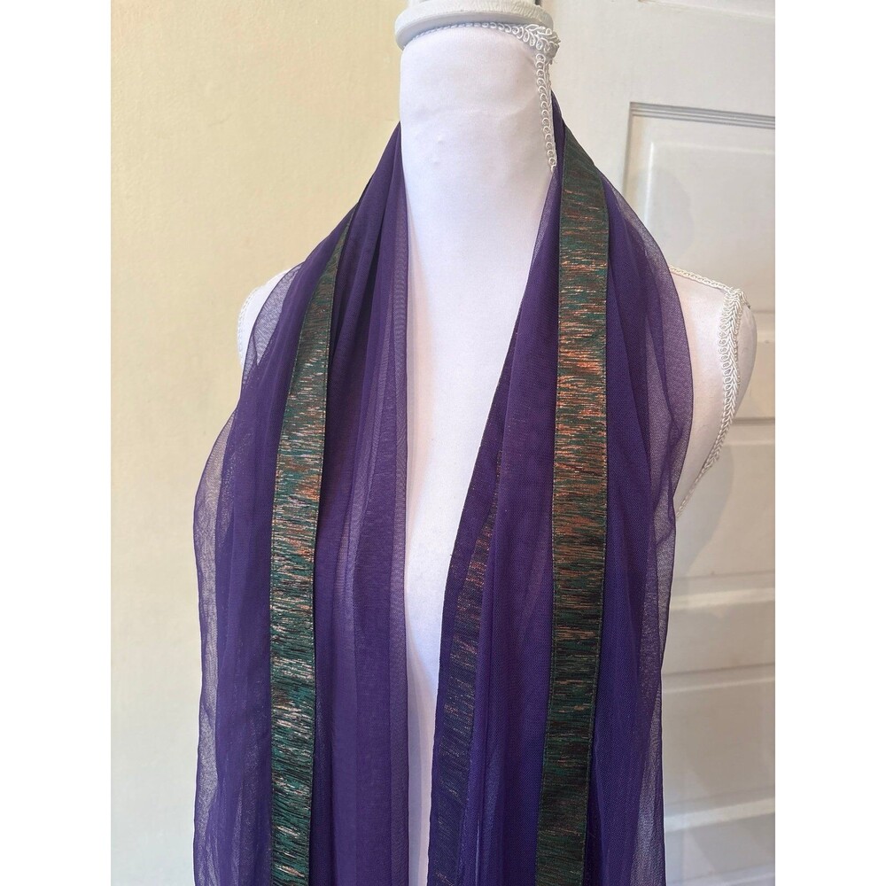 Purple Net Dupatta Indian Chunni Wedding Scarf Embroidered Border Sheer Shawl